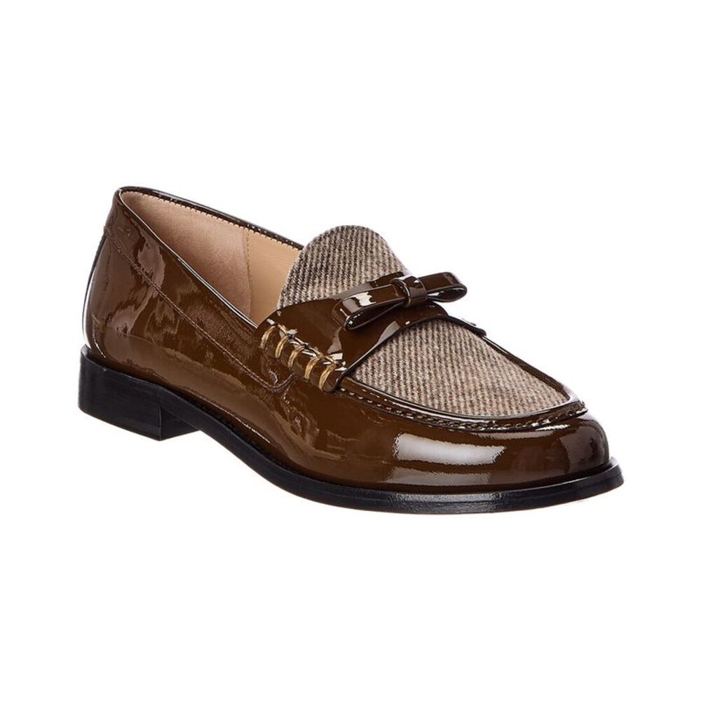 Stuart Weitzman Lottie Bow Twill & Patent Loafer, Brown